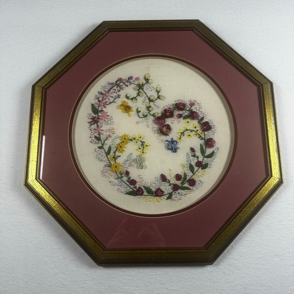 Floral Embroidered Framed Wall Art